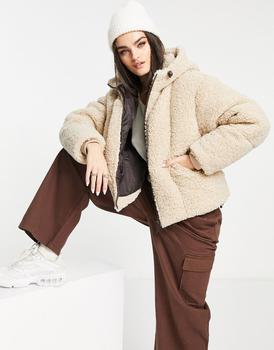 Topshop | Topshop borg hooded puffer jacket in cream商品图片,7.5折