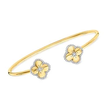 Ross-Simons | Ross-Simons Diamond Flower Cuff Bracelet in 18kt Gold Over Sterling,商家Premium Outlets,价格¥1475