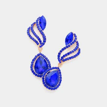 FASHNZFAB | Teardrop Stone Pointed Rhinestone Paved Dangle Evening Earrings - Sapphire,商家Premium Outlets,价格¥159