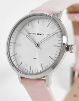推荐French Connection real leather strap watch in pink and silver商品