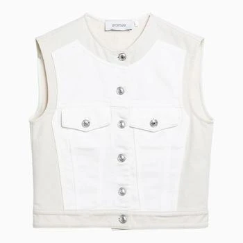 MAX MARA SPORTMAX | WHITE/BEIGE DENIM CROPPED WAISTCOAT,商家Boutiques Premium,价格¥1758