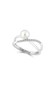 Effy | Sterling Silver 6.3-7.3mm Cultured Pearl & White Sapphire Ring,商家Nordstrom Rack,价格¥1200
