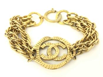 [二手商品] Chanel | Chanel Gold-tone Metal CC Logo Charm Multi-chain Bracelet商品图片,