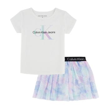 ck鞋真假, Calvin Klein | Little Girls Logo T-shirt and Mesh Skort, Set of 2商品图片 4.1折