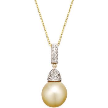 商品Macy's | Golden South Sea Pearl (12mm) and Diamond (1/3 ct. t.w.) Pendant Necklace in 14k Gold,商家Macy's,价格¥9445图片