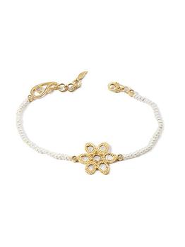 商品Affinity 20K Yellow Gold, Pearl, & Diamond Flower Charm Bracelet图片