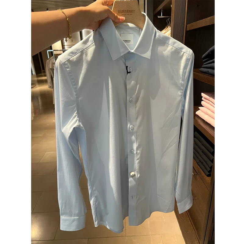Burberry | Burberry/博柏利 男士浅蓝色棉质纯色单排扣长袖衬衫,商家VPF,价格¥1334