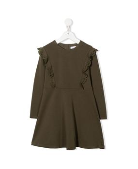 Chloé | Kids Khaki Dress With Embroidered Ruffles商品图片,