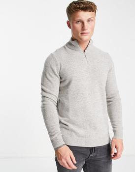 ASOS | ASOS DESIGN lambswool half zip jumper in light grey商品图片,5.9折