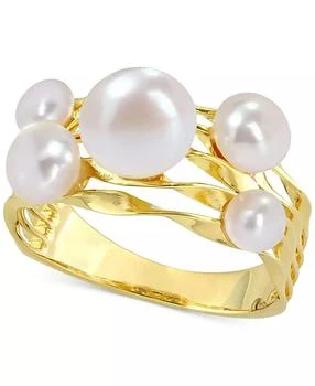 Macy's | Cultured Freshwater Pearl (4- 7-1/2mm) Cluster Openwork Ring in Yellow Rhodium-Plated Sterling Silver,商家Macy's,价格¥707