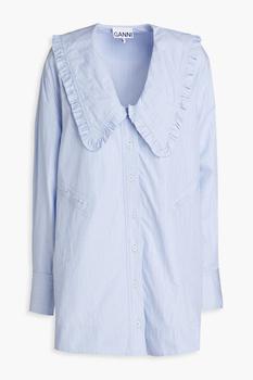 Ganni | Striped ruffle-trimmed organic cotton-poplin shirt商品图片,4.4折