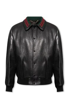 Gucci | Gucci Web Striped Detail Leather Bomber Jacket 独家减免邮费