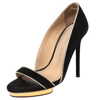 Charlotte Olympia, [二手商品] Charlotte Olympia | Charlotte Olympia Black Suede Christine Open Toe Sandals Size 36.5商品图片 2.7折