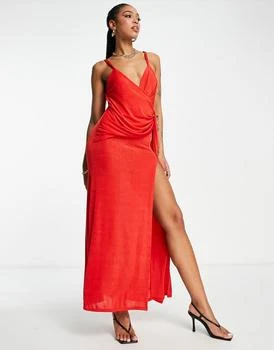ASOS | ASOS DESIGN drape wrap maxi dress in red 4折, 独家减免邮费
