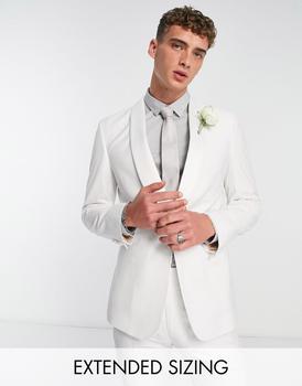 asos design, ASOS | ASOS DESIGN skinny white on white tuxedo suit jacket with shawl collar商品图片 