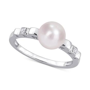 商品Macy's | Cultured Freshwater Pearl (7mm) & Lab-Created White Sapphire Accent Ring in Sterling Silver,商家Macy's,价格¥966图片
