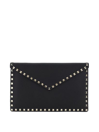 加拿大valentino包, Valentino | VALENTINO 女士黑色铆钉装饰手拿包 VW2P0P56-VSH-0NO商品图片 独家减免邮费