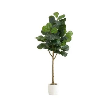 NEARLY NATURAL | 72" Artificial Fiddle Leaf Fig Tree with Decorative Planter,商家Macy's,价格¥1264