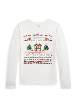 Ralph Lauren | Lauren Childrenswear Girls 7 16 Embroidered Jersey Long Sleeve T Shirt,商家Belk,价格¥126