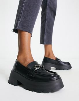 ASOS | ASOS DESIGN Mercury chunky loafers with chain in black商品图片,额外8.5折, 额外八五折