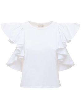 Alexander McQueen | Cotton Jersey T-shirt W/ruffled Sleeves商品图片,