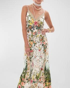 Camilla | Bias Silk Full-Length V-Neck Slip Dress 