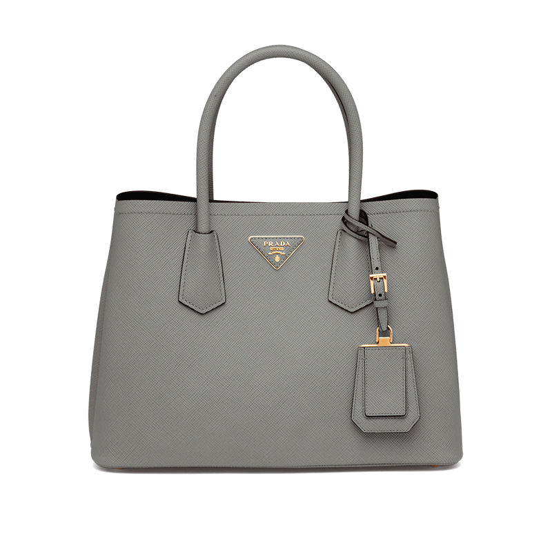 Prada | PRADA/普拉达 22新款 double系列 女士石板灰色saffiano十字纹皮革拆卸吊饰金色标志双皮手柄手提斜挎包1BG887_2A4A_F01T3_V_OOO商品图片,额外9.5折, 包邮包税, 额外九五折