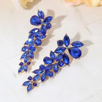 FASHNZFAB | Floral Multi Stone Evening Earrings - Gold, Sapphire,商家Premium Outlets,价格¥161