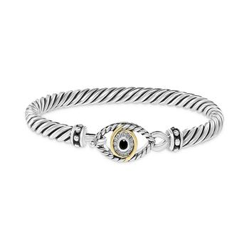 Effy | EFFY® Black Diamond Evil Eye Bangle Bracelet (1/6 ct. t.w.) in Sterling Silver & 18k Gold-Plate商品图片,9.4折