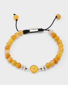Men's Yellow Jade Beaded Bracelet with Sterling Silver
