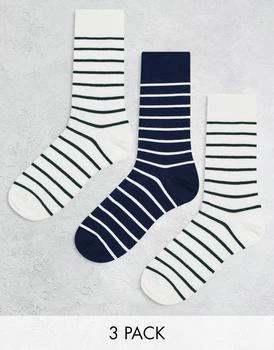 ASOS | ASOS DESIGN 3 pack ankle socks with roll top in off white/black/green 8.3折