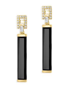 商品Onyx & Diamond Column Drop Earrings in 14K Yellow Gold - 100% Exclusive图片
