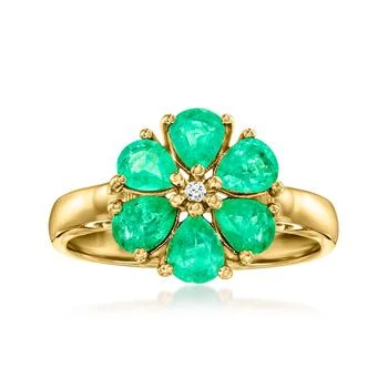 Ross-Simons | Ross-Simons Emerald Floral Ring With Diamond Accent in 18kt Gold Over Sterling,商家Premium Outlets,价格¥1967