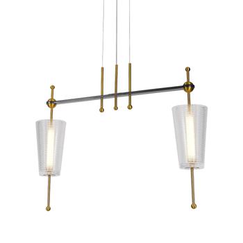 商品Toscana VAP2102AB 29" Integrated LED Linear Pendant Lighting Fixture with Glass Shades in Antique Brass图片