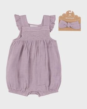 Angel Dear | Girl's Dusty Lavender Smocked Overalls and Headband Set, Size Newborn-24M,商家Neiman Marcus,价格¥396