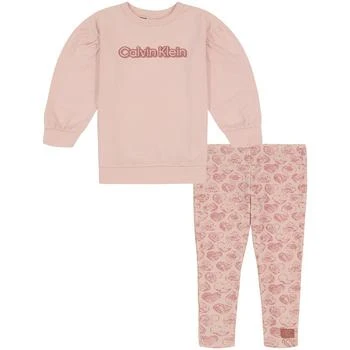 Calvin Klein | Little Girls French Terry Puff Sleeve Logo Tunic and Waffle-Knit Print Leggings, 2 Piece Set 