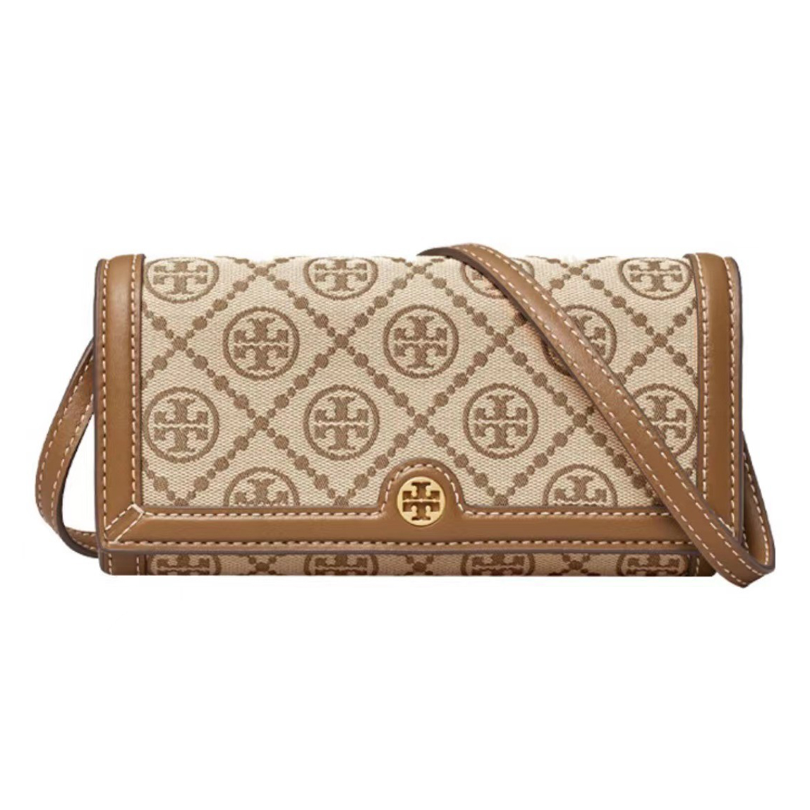 tory burch lee斜挎包, Tory Burch | TORY BURCH汤丽柏琦TB女包T MONOGRAM迷你提花斜挎钱夹女包 榛子棕  135846 371商品图片 6.5折×额外8折, 包邮包税, 额外八折