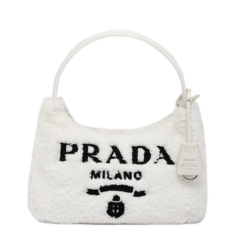Prada | 【预售3-7天】PRADA/普拉达 22新款Re-Edition 2000系列 女士迷你白色/黑色织物徽标印花饰徽标吊饰单肩斜挎毛圈包hoob流浪包1NE515_2DXO_F0964商品图片,7.9折, 包邮包税