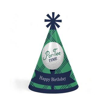 商品Par-Tee Time - Golf - Cone Happy Birthday Party Hats - Set of 8 (Standard Size)图片