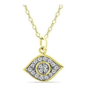 Cubic Zirconia with Black Rhodium Evil Eye Pendant, 18K Gold over Silver