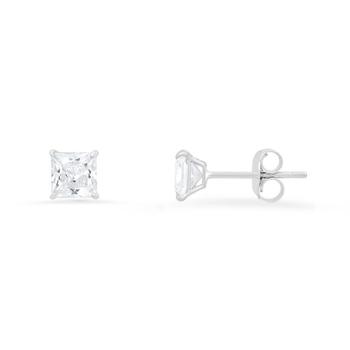 商品10k White Gold Petite 4mm Princess-cut Cubic Zirconia  CZ Stud Earrings图片