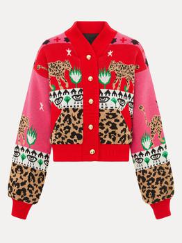 推荐Hayley Menzies Leopardess Cotton Merino Bomber Jacket - Red商品