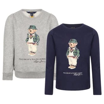 推荐Polo bear fleece gray sweatshirt and long sleeved navy t shirt set商品