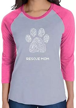 推荐Raglan Baseball Word Art T-Shirt - Rescue Mom商品