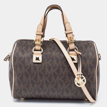 michael kors tote, [二手商品] Michael Kors | MICHAEL Michael Kors Brown/Beige Signature Coated Canvas and Leather Grayson Boston Bag商品图片 8折