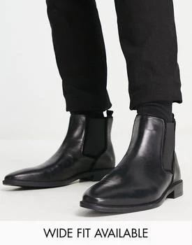 推荐ASOS DESIGN chelsea boots in black leather商品