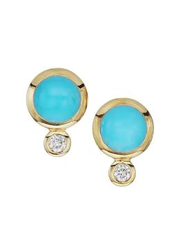 商品Tamara Comolli | Classis Bouton 18K Yellow Gold, Turquoise & Diamond Stud Earrings,商家Saks Fifth Avenue,价格¥28948图片