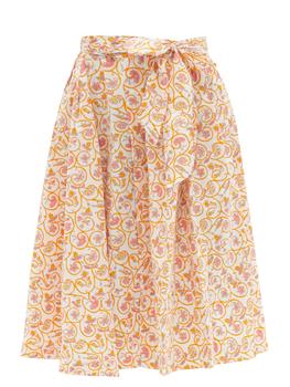 推荐Java pleated floral-print waist-tie cotton skirt商品