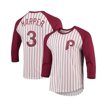 Majestic, Majestic | Men's Bryce Harper White, Burgundy Philadelphia Phillies Softhand Cotton Pinstripe 3/4 Sleeve Raglan T-shirt商品图片 7.4折