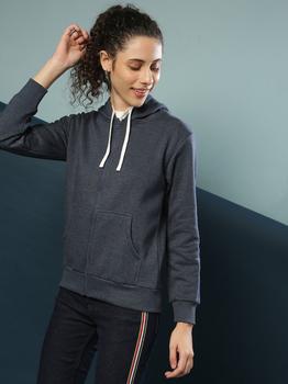 推荐Campus Sutra Women Stylish Zipper Solid Hooded Sweatshirt商品